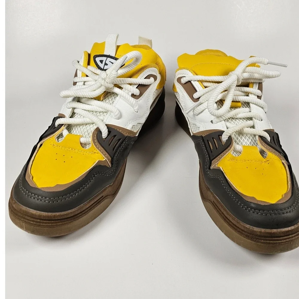Yellow y2k Chunky Platform Sneakers Yellow Brown White Multi-Color Low Top Shoes